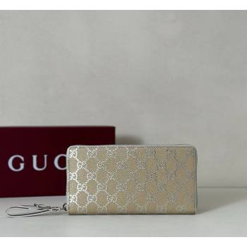 Gucci GG Canvas Emblem Zip Around Wallet Silver 2026 819122 (DLH-260128130)