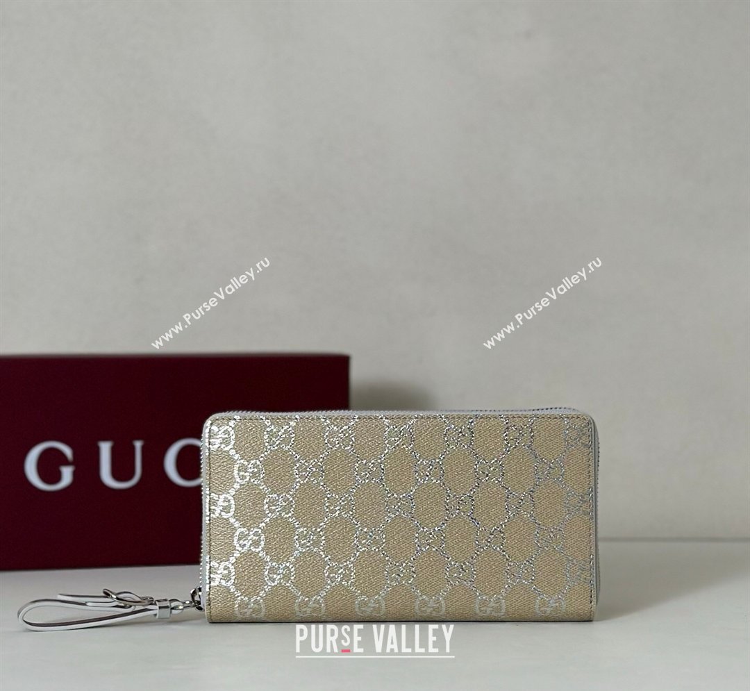 Gucci GG Canvas Emblem Zip Around Wallet Silver 2026 819122 (DLH-260128130)