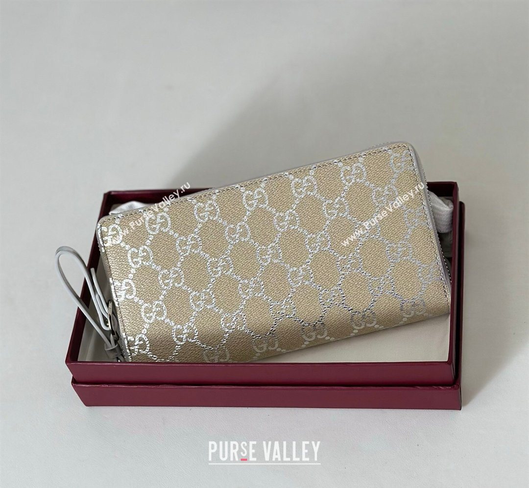 Gucci GG Canvas Emblem Zip Around Wallet Silver 2026 819122 (DLH-260128130)