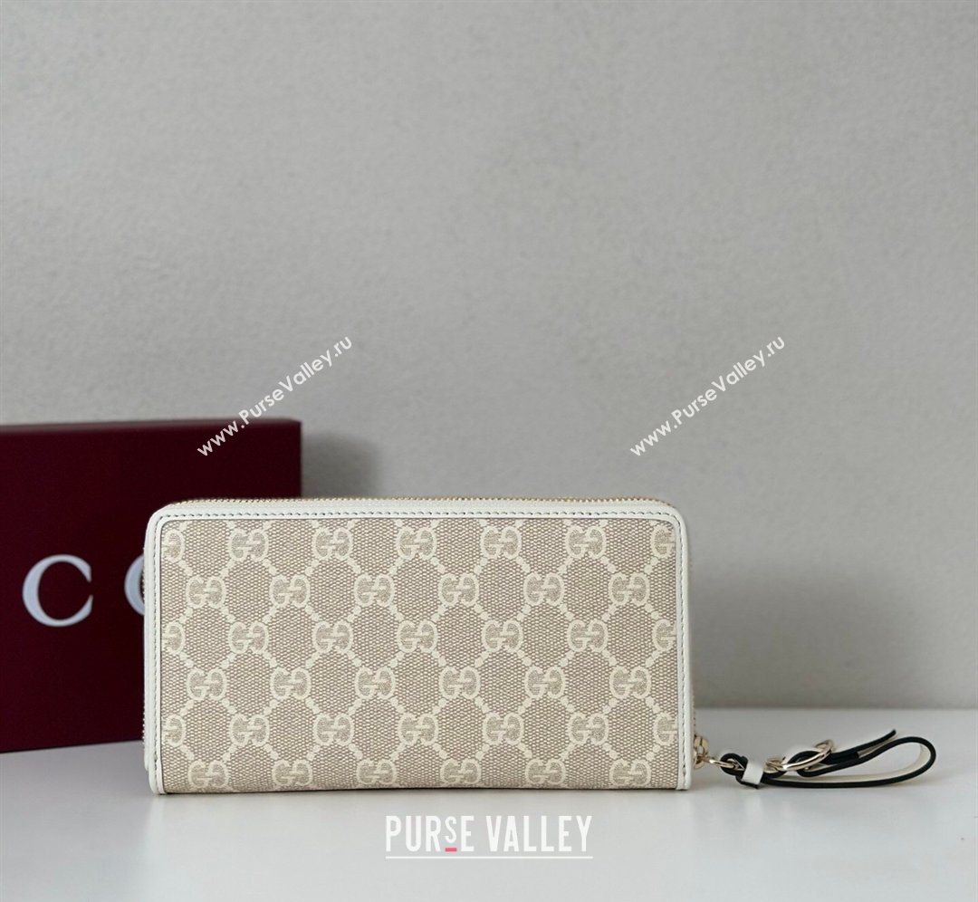Gucci GG Canvas Emblem Zip Around Wallet White 2026 ‎819122 (DLH-260128131)