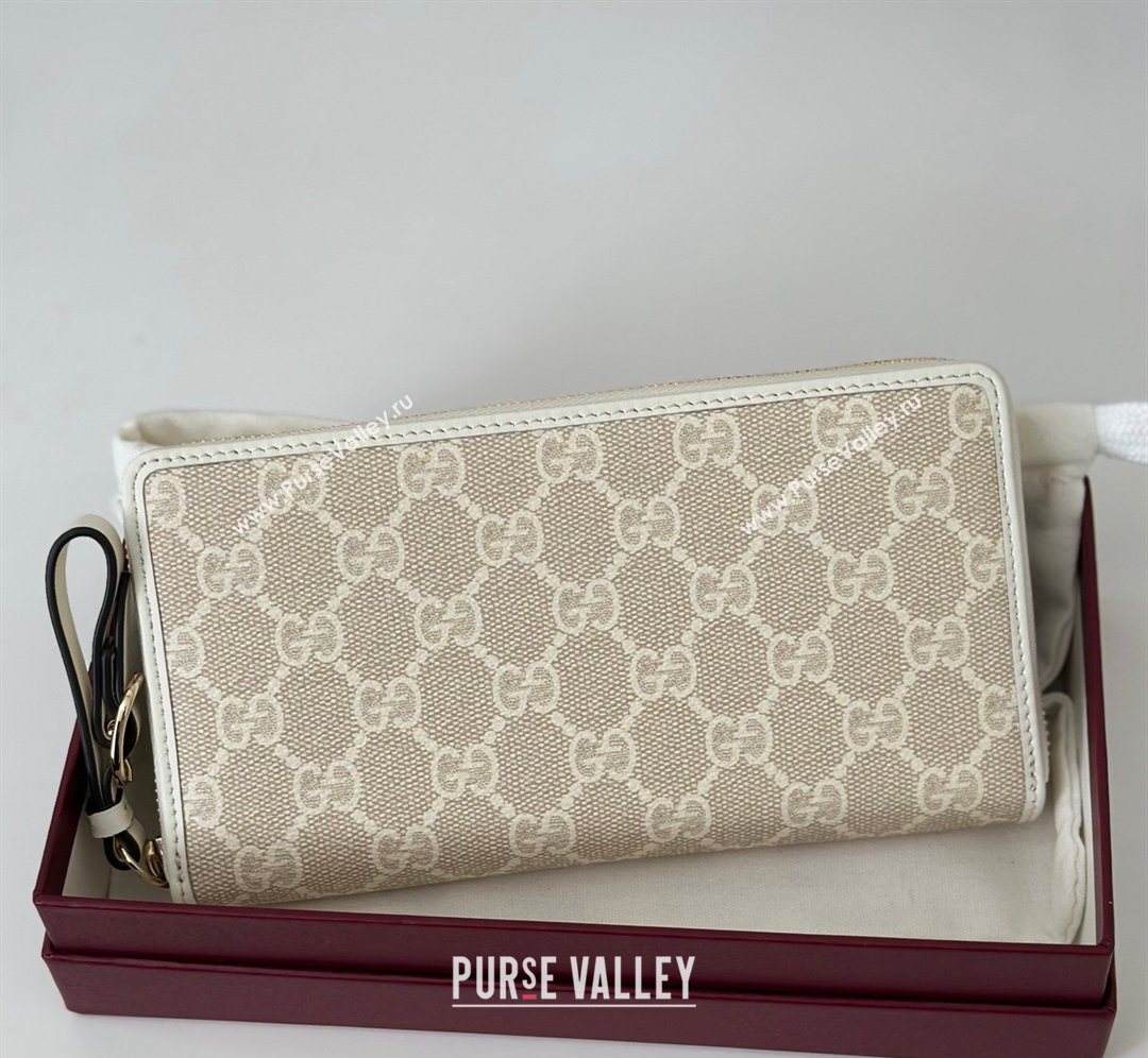 Gucci GG Canvas Emblem Zip Around Wallet White 2026 ‎819122 (DLH-260128131)