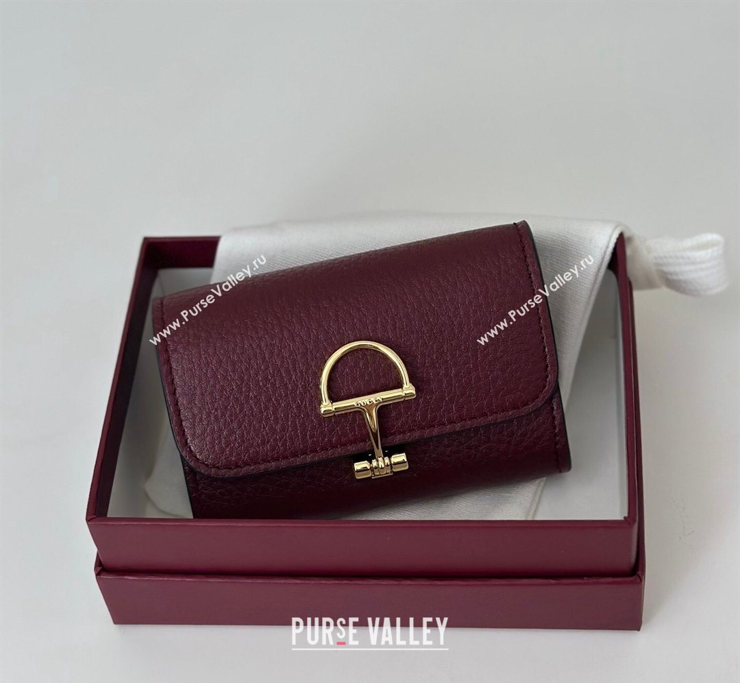 Gucci Softbit Leather card case with Half Horsebit Dark Burgundy 2026 828148 (DLH-260128111)