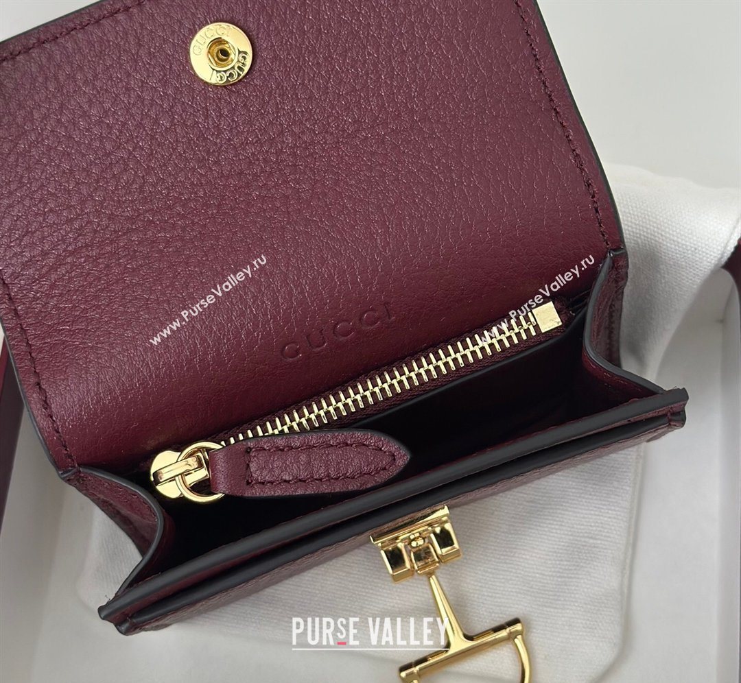 Gucci Softbit Leather card case with Half Horsebit Dark Burgundy 2026 828148 (DLH-260128111)