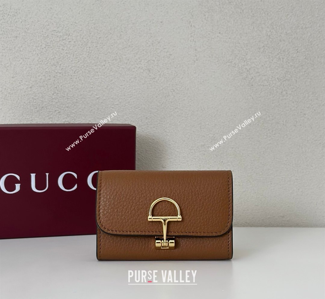 Gucci Softbit Leather card case with Half Horsebit Brown 2026 828148 (DLH-260128112)