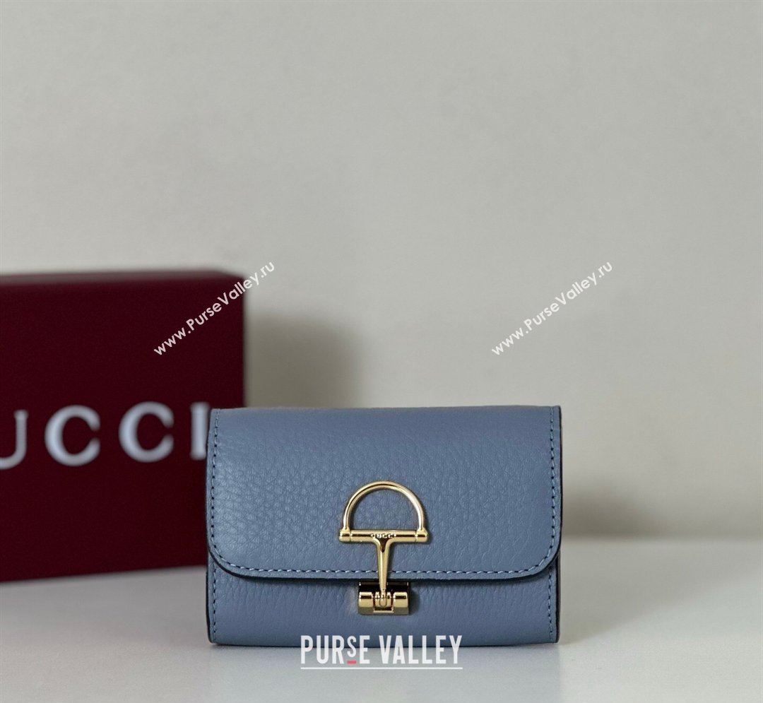 Gucci Softbit Leather card case with Half Horsebit Light Blue 2026 828148 (DLH-260128108)