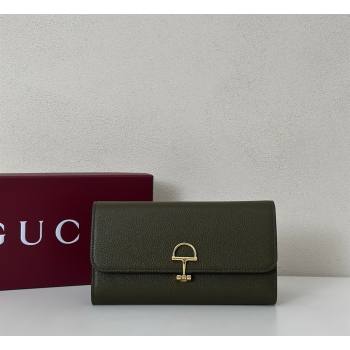 Gucci Softbit Leather Continental Wallet with Half Horsebit Dark Green 2026 828147 (DLH-260128115)