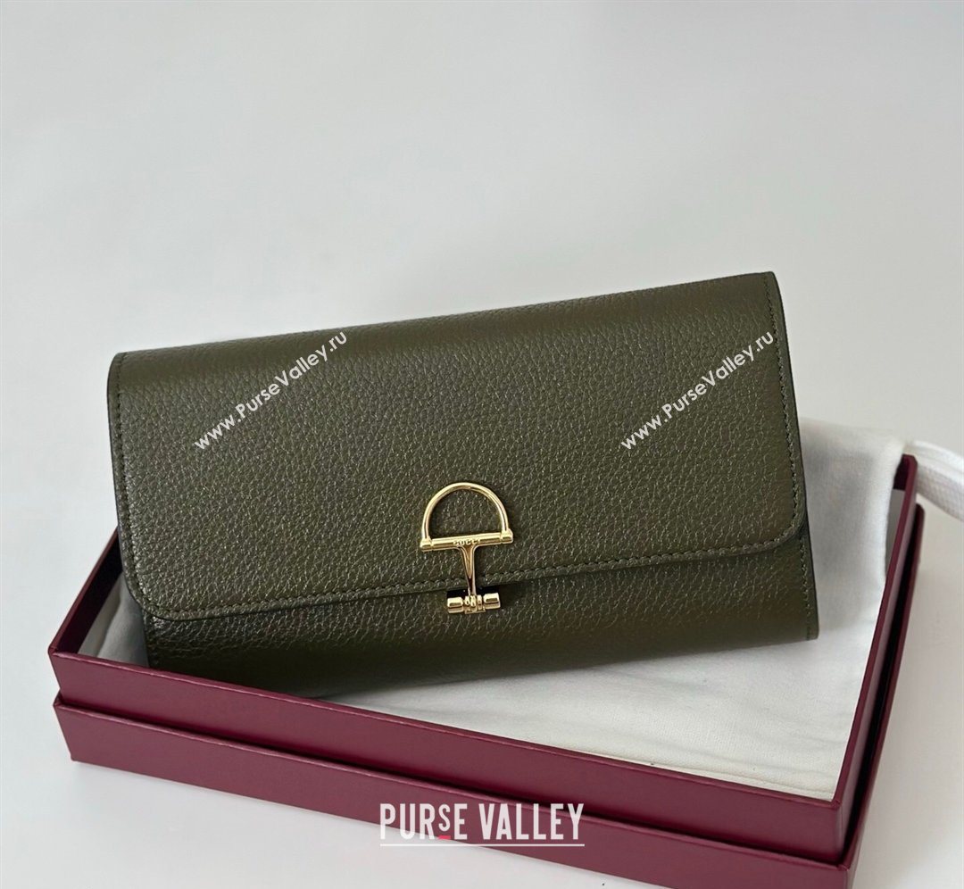 Gucci Softbit Leather Continental Wallet with Half Horsebit Dark Green 2026 828147 (DLH-260128115)