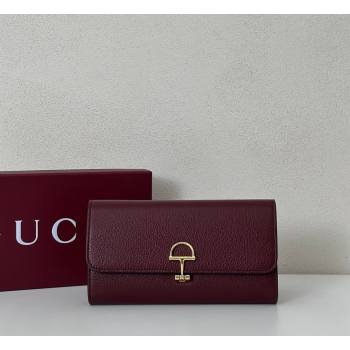Gucci Softbit Leather Continental Wallet with Half Horsebit Dark Burgundy 2026 828147 (DLH-260128116)