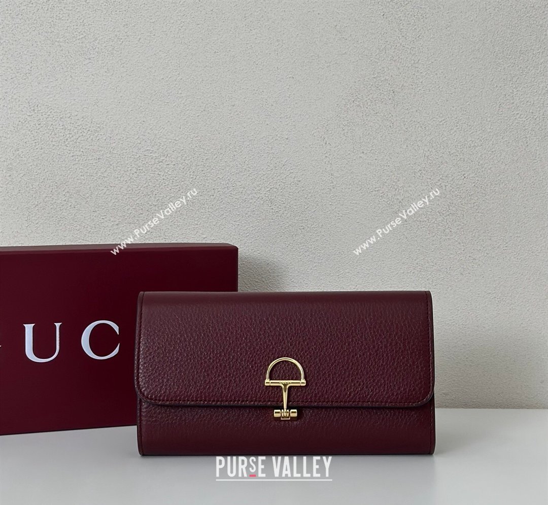 Gucci Softbit Leather Continental Wallet with Half Horsebit Dark Burgundy 2026 828147 (DLH-260128116)