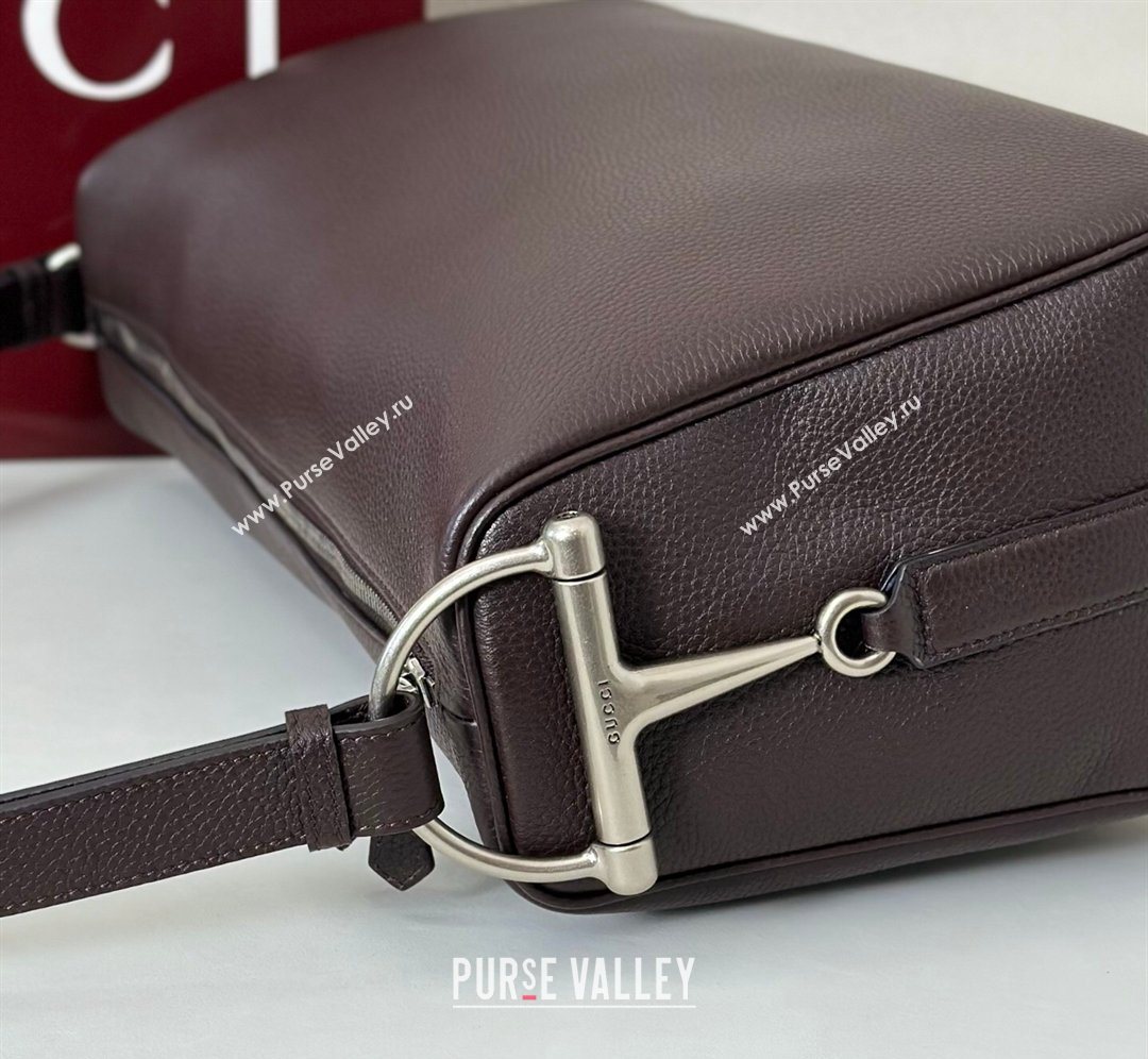 Gucci Mens Half Horsebit crossbody bag in Leather Brown 2026 862810 (DLH-260128149)