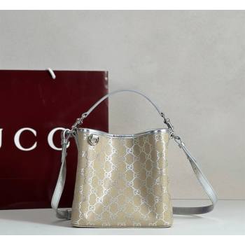 Gucci GG Canvas Emblem Small Bucket Bag 815118 Silver 2026 (DLH-260128150)