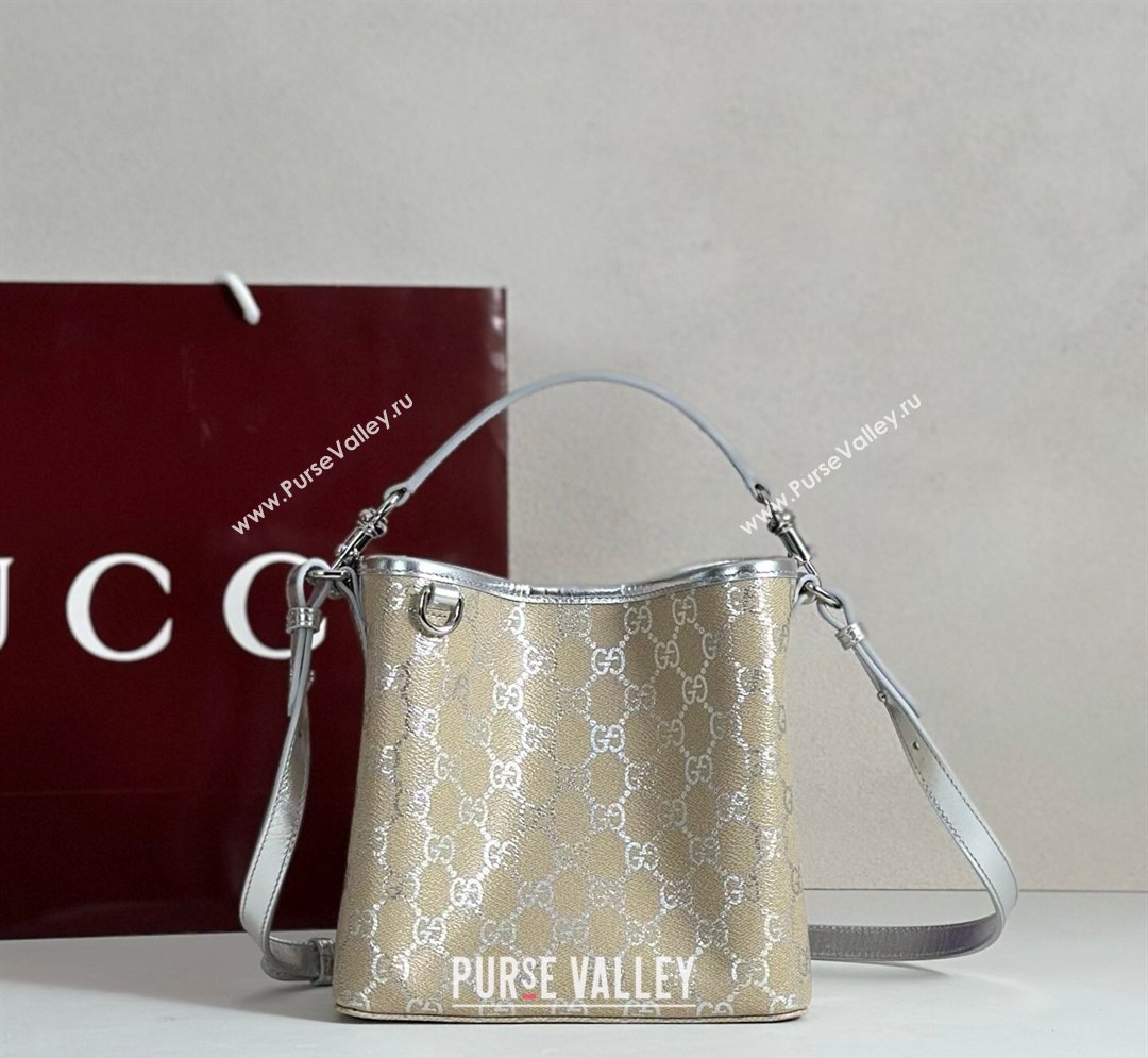 Gucci GG Canvas Emblem Small Bucket Bag 815118 Silver 2026 (DLH-260128150)