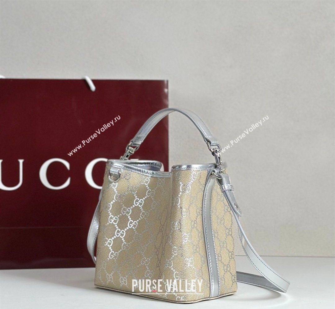 Gucci GG Canvas Emblem Small Bucket Bag 815118 Silver 2026 (DLH-260128150)