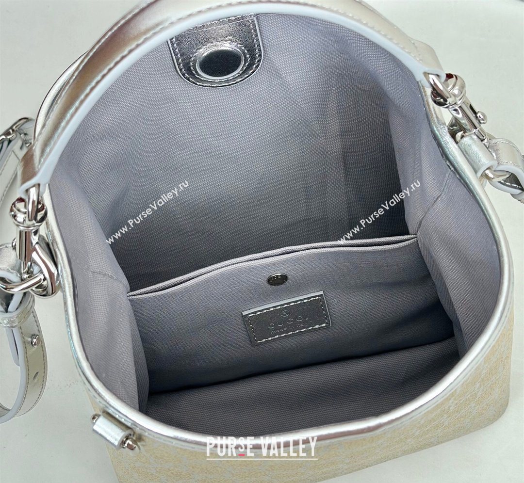 Gucci GG Canvas Emblem Small Bucket Bag 815118 Silver 2026 (DLH-260128150)