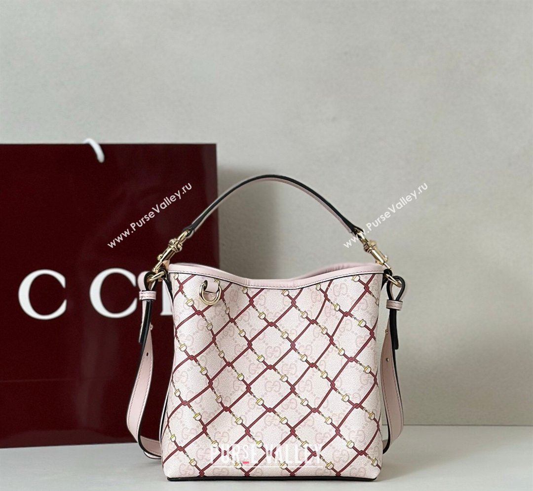 Gucci GG GG Monogram Fabric Emblem Small Bucket Bag 815118 Pink/Red 2026 (DLH-260128151)