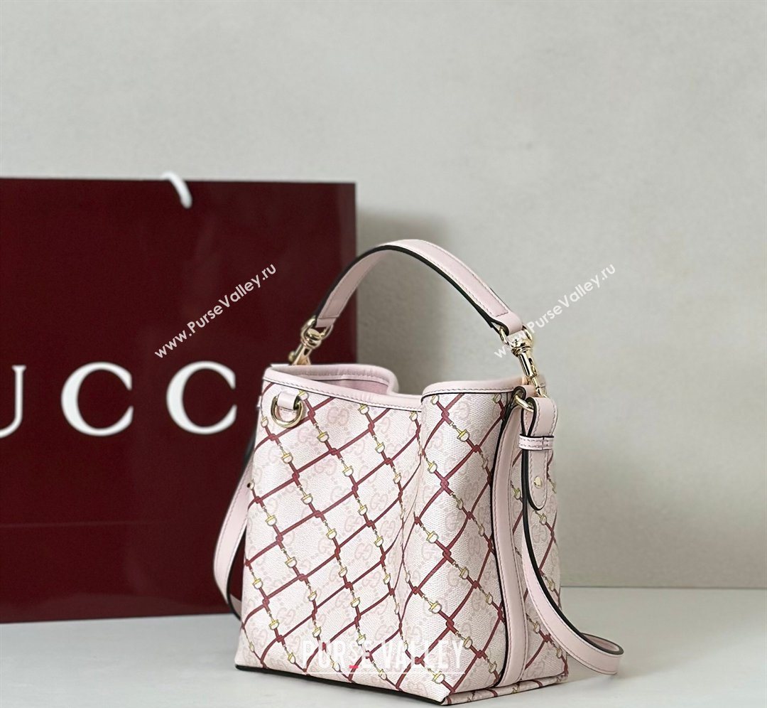Gucci GG GG Monogram Fabric Emblem Small Bucket Bag 815118 Pink/Red 2026 (DLH-260128151)