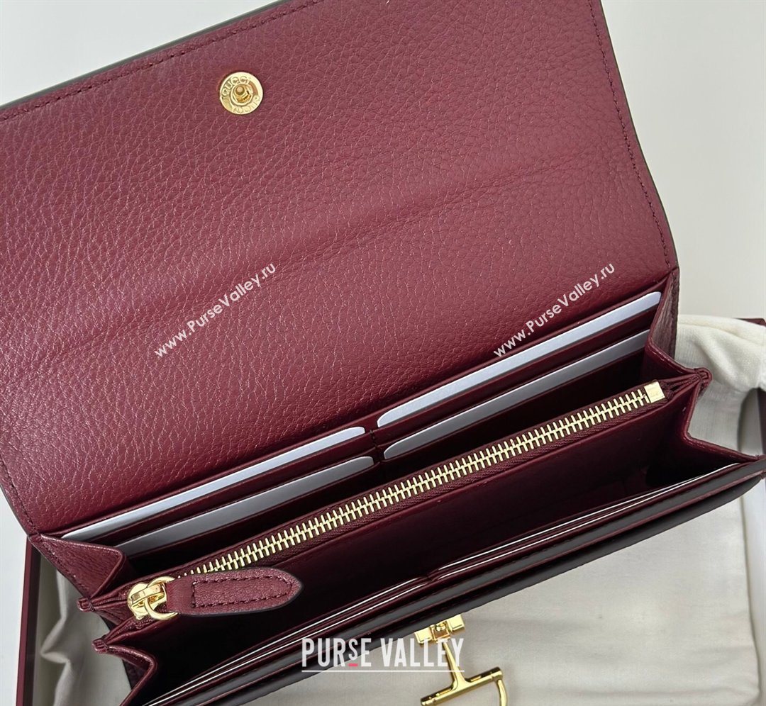 Gucci Softbit Leather Continental Wallet with Half Horsebit Dark Burgundy 2026 828147 (DLH-260128116)