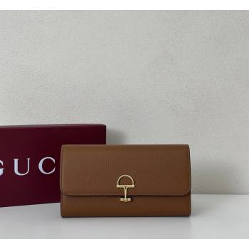 Gucci Softbit Leather Continental Wallet with Half Horsebit Brown 2026 828147 (DLH-260128117)