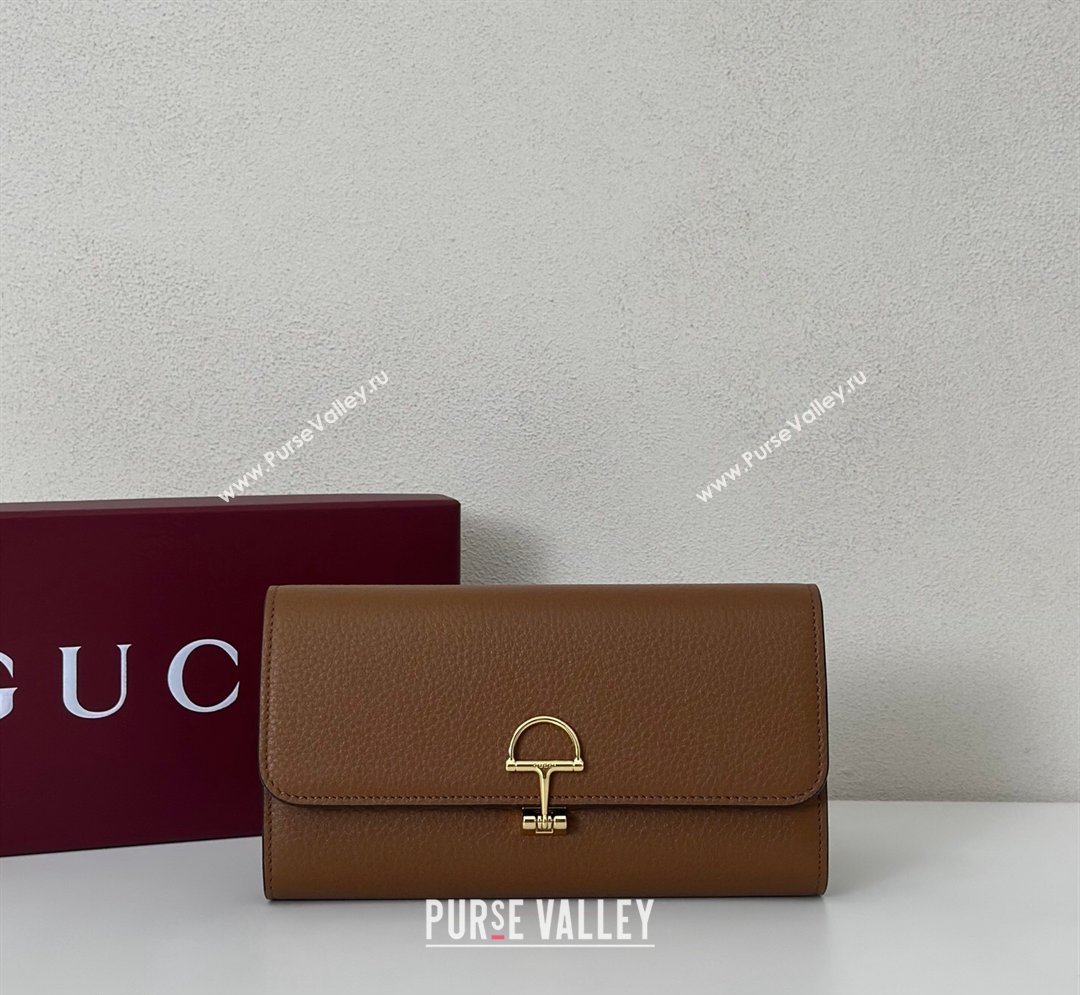 Gucci Softbit Leather Continental Wallet with Half Horsebit Brown 2026 828147 (DLH-260128117)