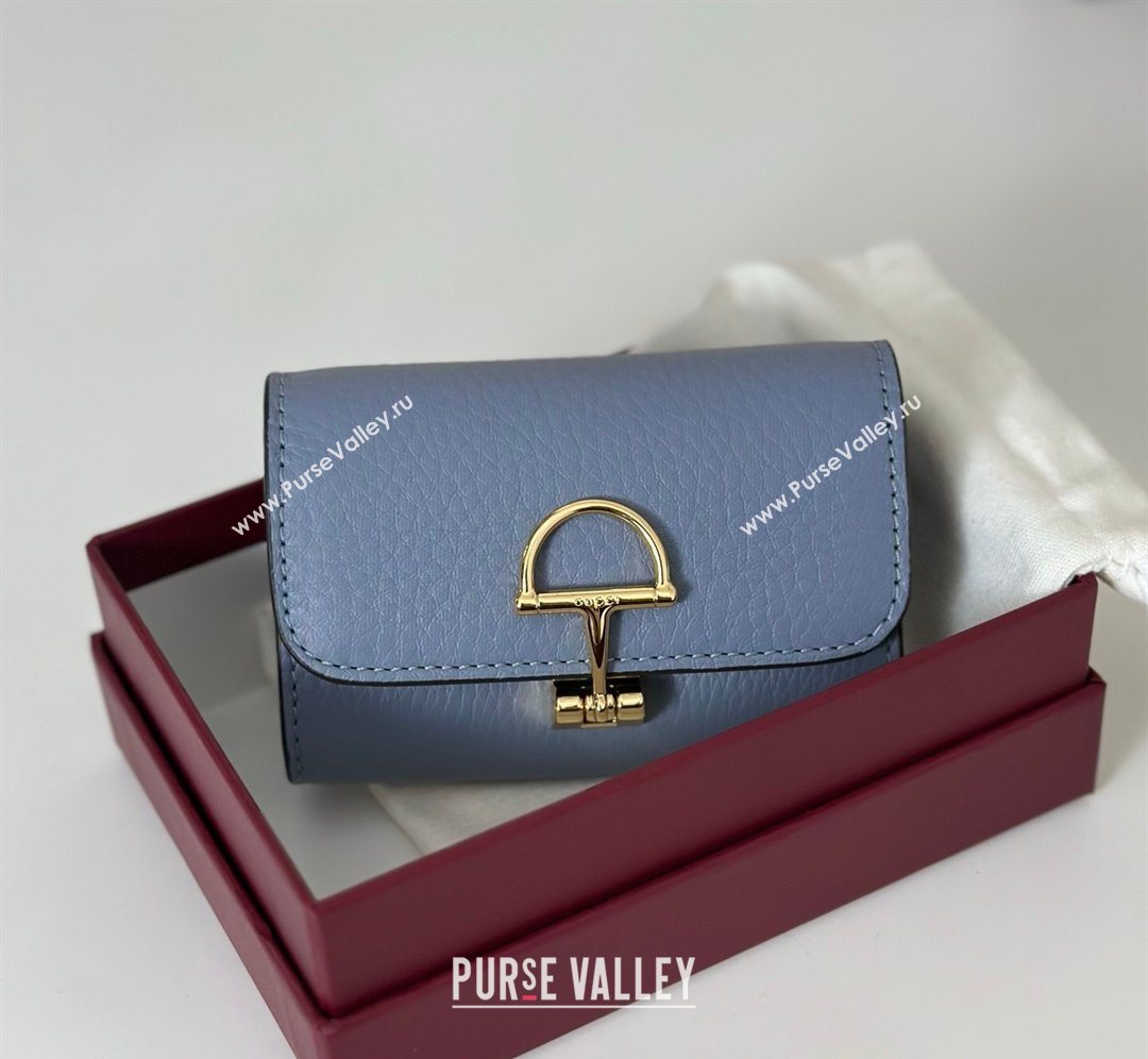 Gucci Softbit Leather card case with Half Horsebit Light Blue 2026 828148 (DLH-260128108)