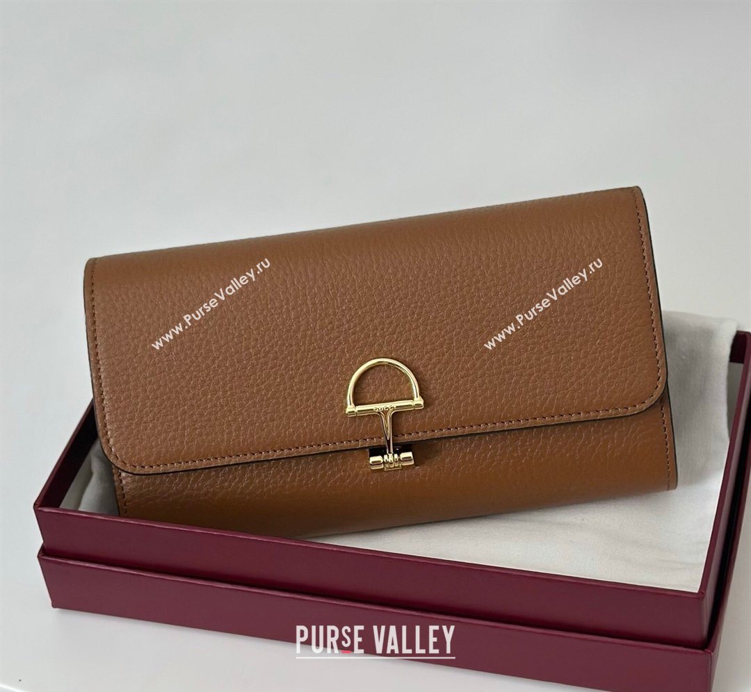 Gucci Softbit Leather Continental Wallet with Half Horsebit Brown 2026 828147 (DLH-260128117)