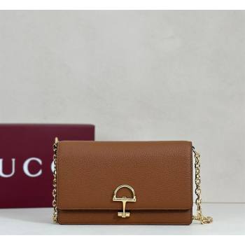 Gucci Half Horsebit wallet on chain in Grainy Leather Brown 2026 855654 (DLH-260128154)