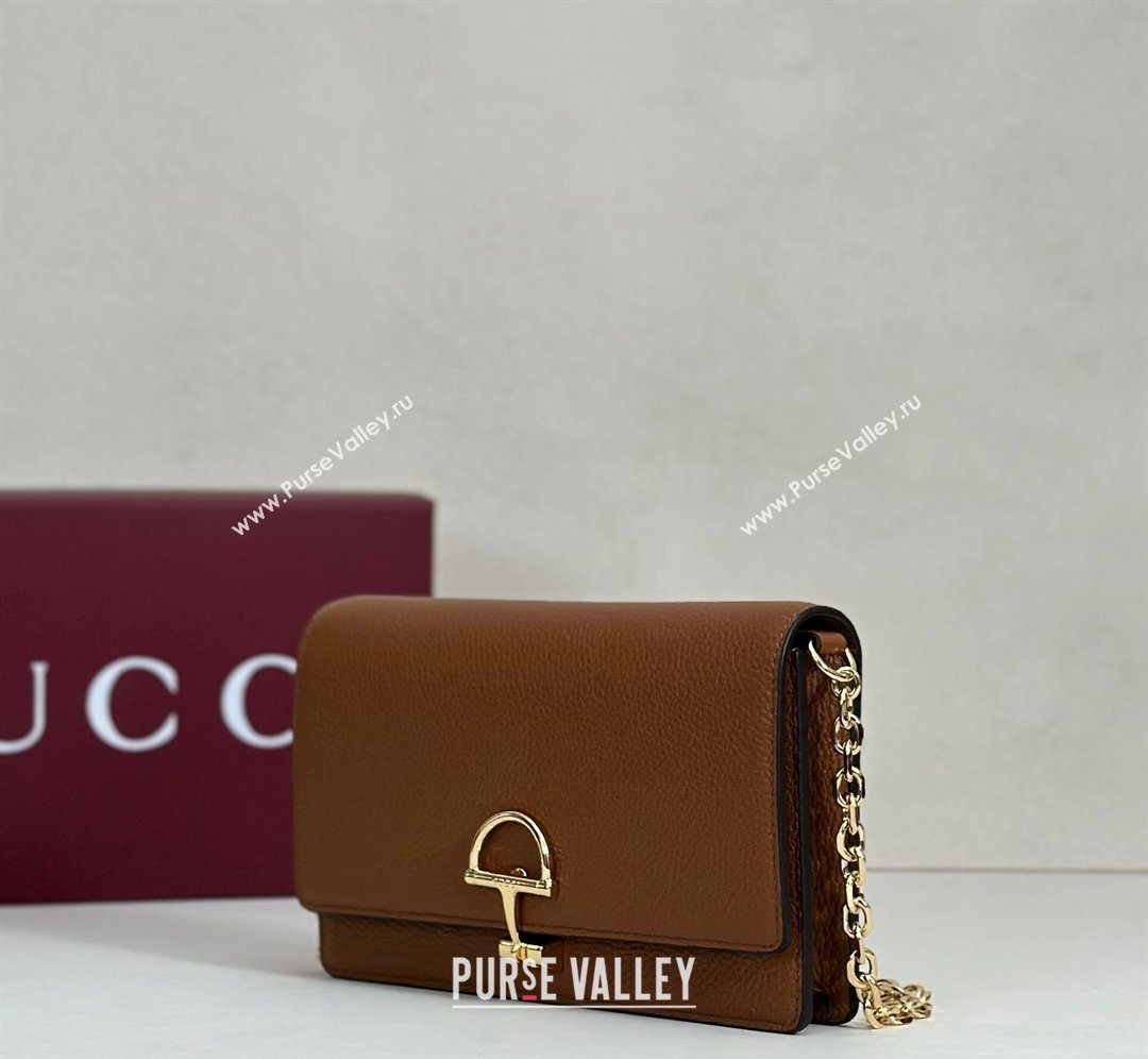 Gucci Half Horsebit wallet on chain in Grainy Leather Brown 2026 855654 (DLH-260128154)