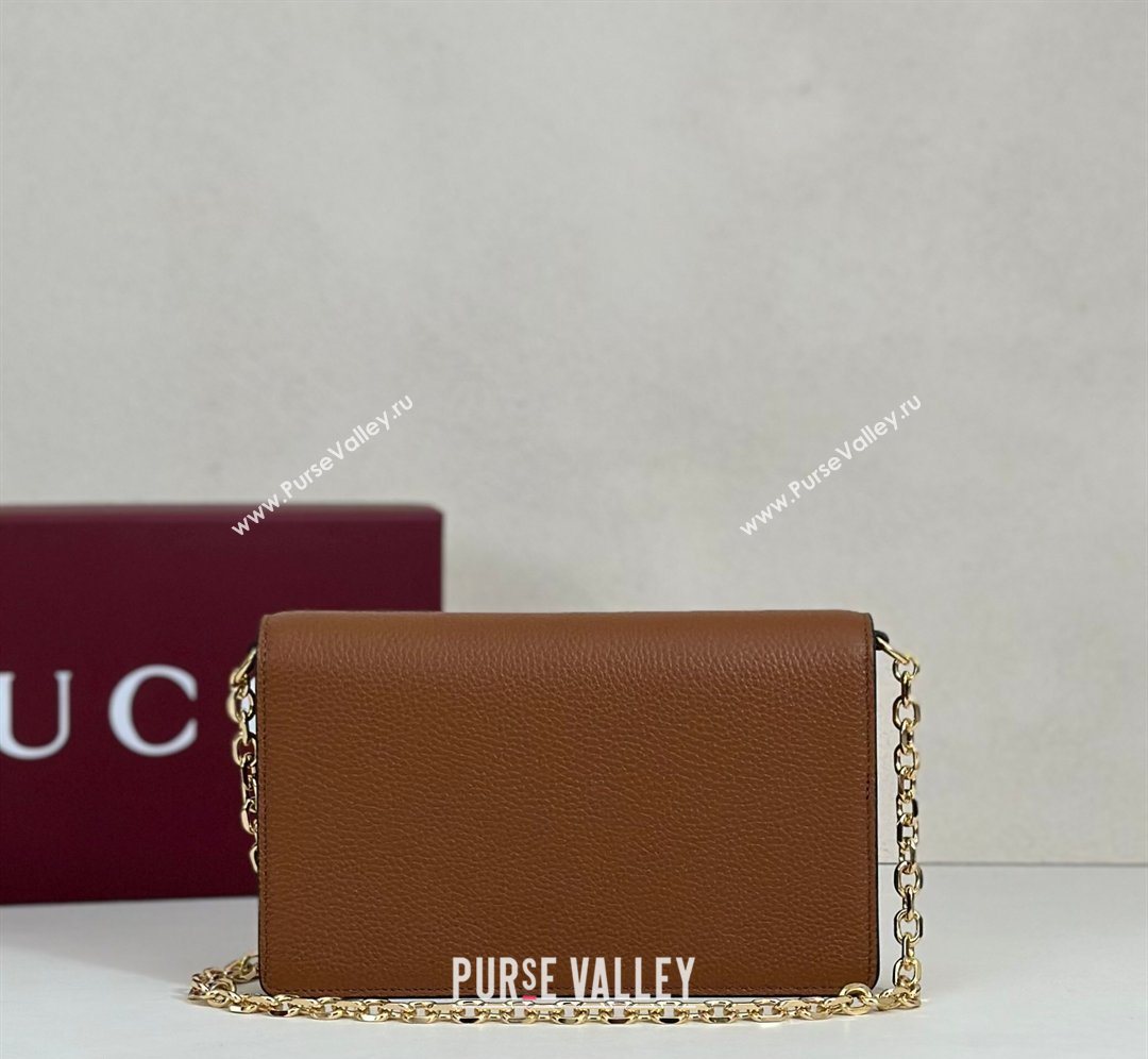 Gucci Half Horsebit wallet on chain in Grainy Leather Brown 2026 855654 (DLH-260128154)