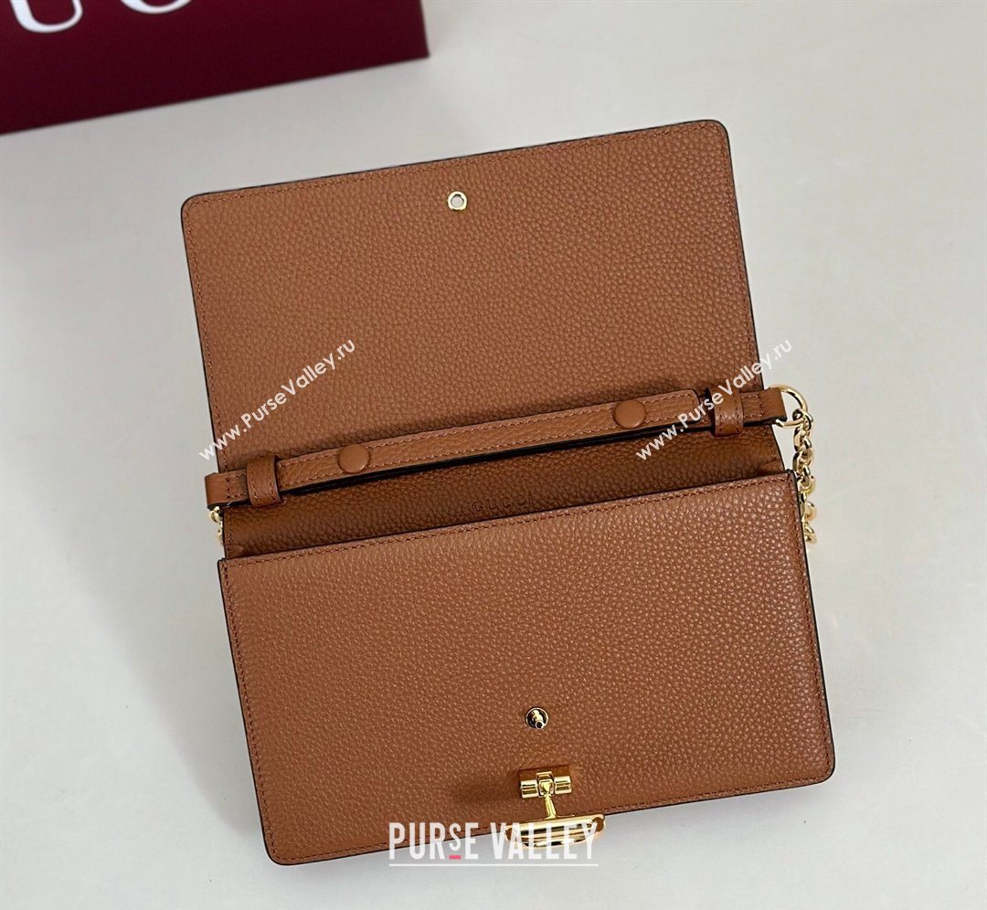 Gucci Half Horsebit wallet on chain in Grainy Leather Brown 2026 855654 (DLH-260128154)