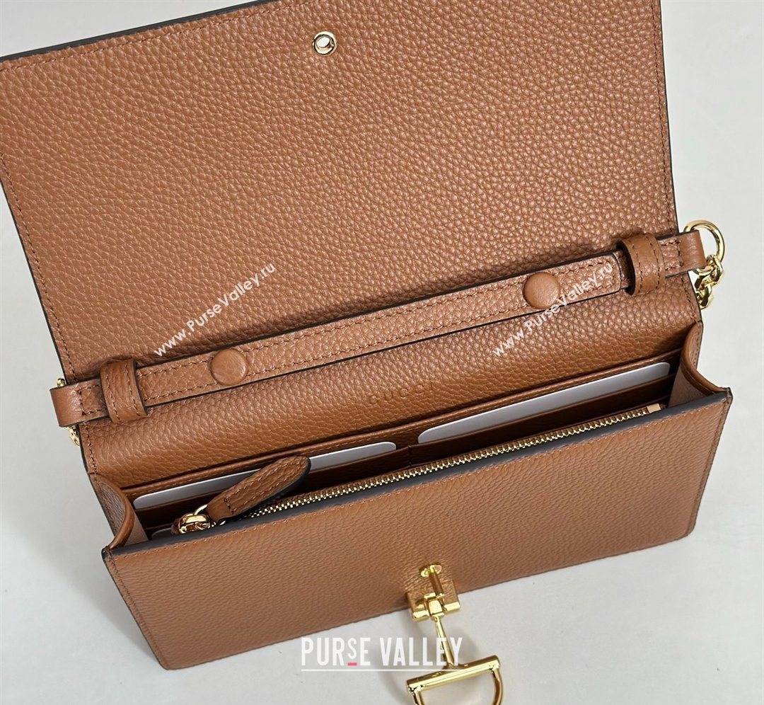 Gucci Half Horsebit wallet on chain in Grainy Leather Brown 2026 855654 (DLH-260128154)