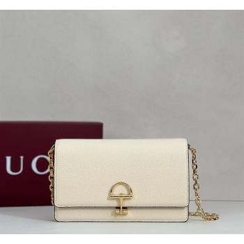 Gucci Half Horsebit wallet on chain in Grainy Leather White 2026 855654 (DLH-260128155)