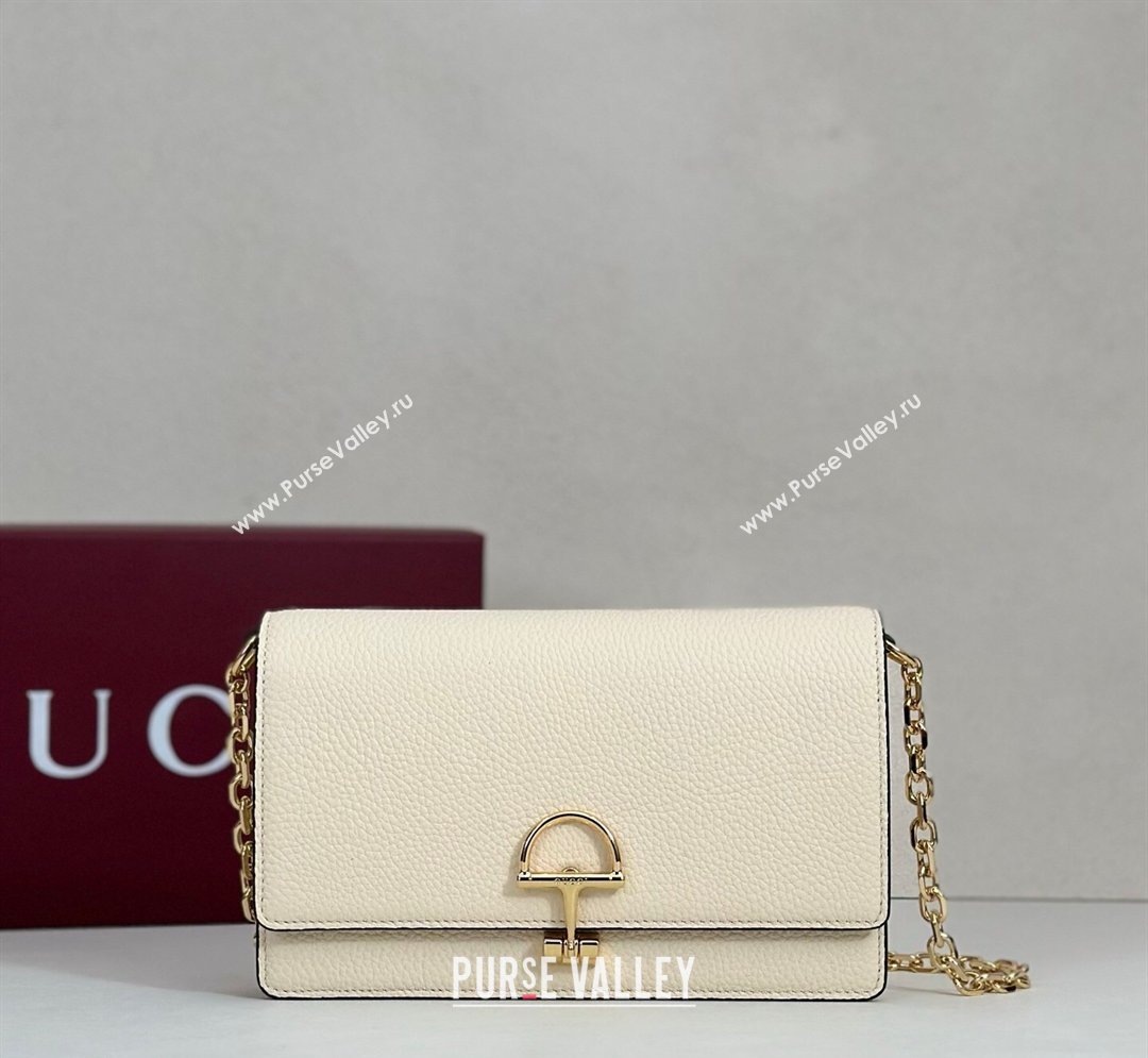 Gucci Half Horsebit wallet on chain in Grainy Leather White 2026 855654 (DLH-260128155)