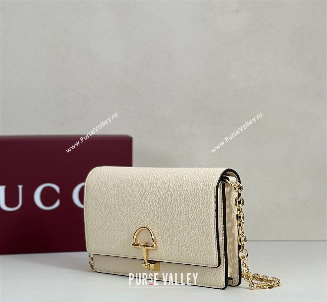 Gucci Half Horsebit wallet on chain in Grainy Leather White 2026 855654 (DLH-260128155)