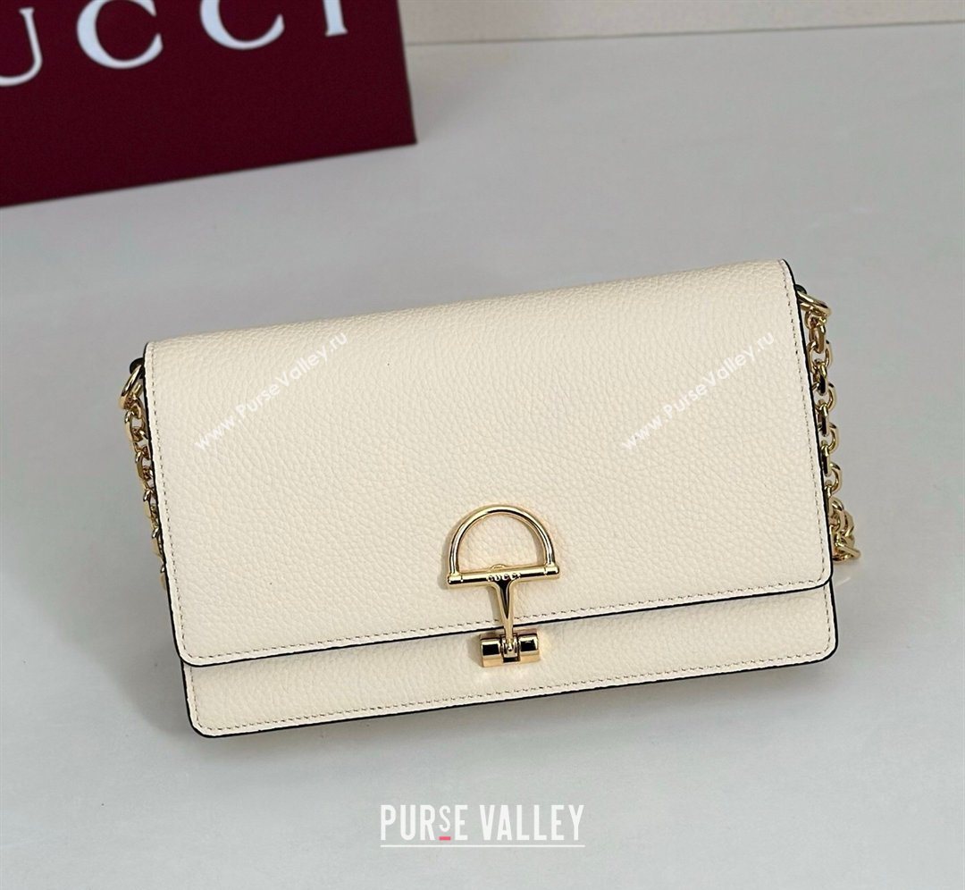 Gucci Half Horsebit wallet on chain in Grainy Leather White 2026 855654 (DLH-260128155)