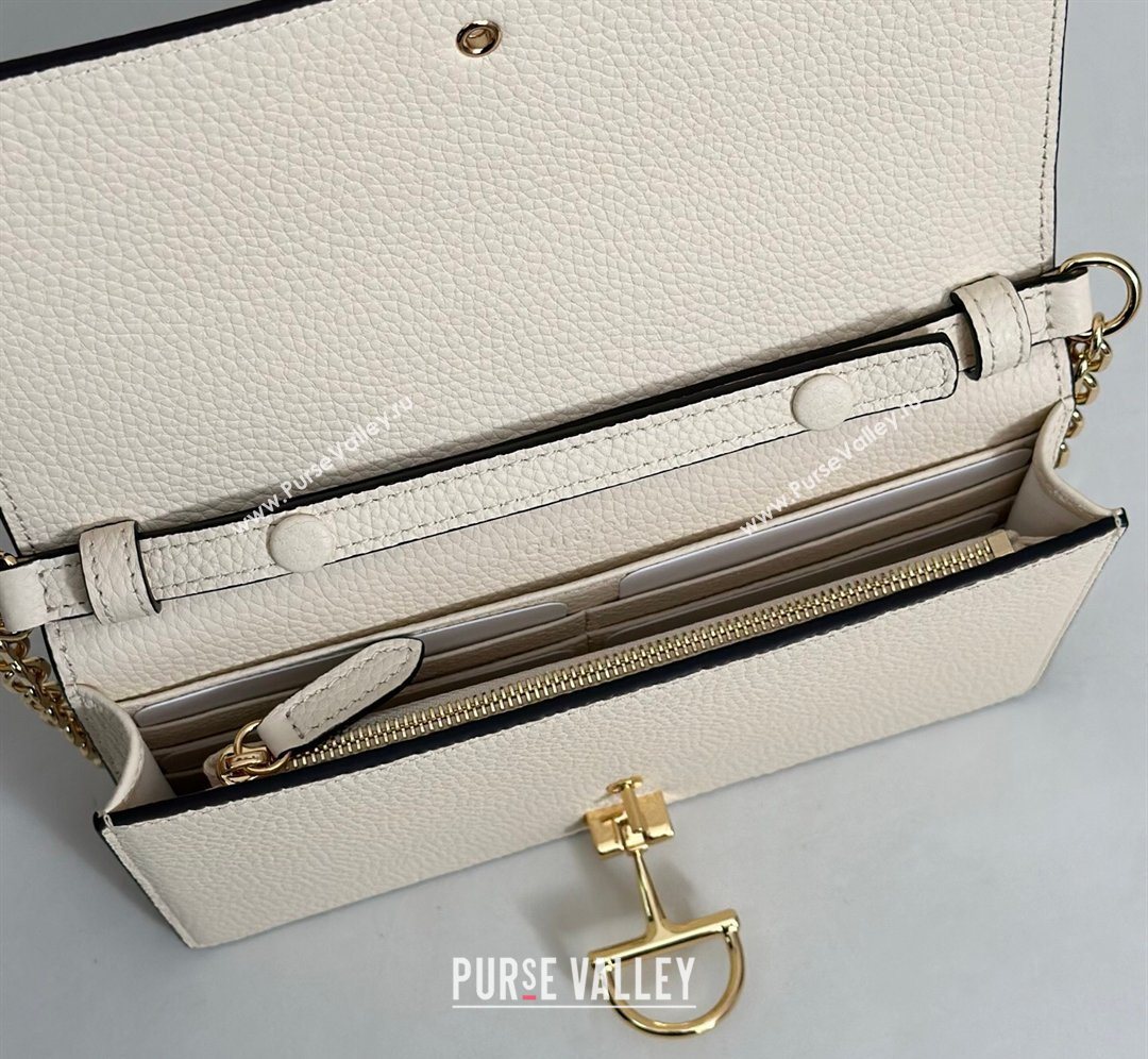 Gucci Half Horsebit wallet on chain in Grainy Leather White 2026 855654 (DLH-260128155)