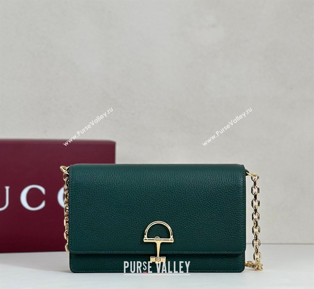 Gucci Half Horsebit wallet on chain in Grainy Leather Green 2026 855654 (DLH-260128156)
