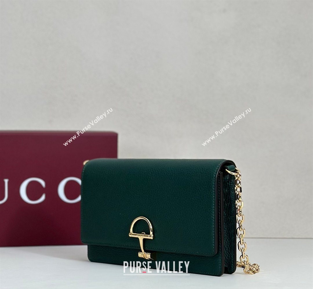 Gucci Half Horsebit wallet on chain in Grainy Leather Green 2026 855654 (DLH-260128156)