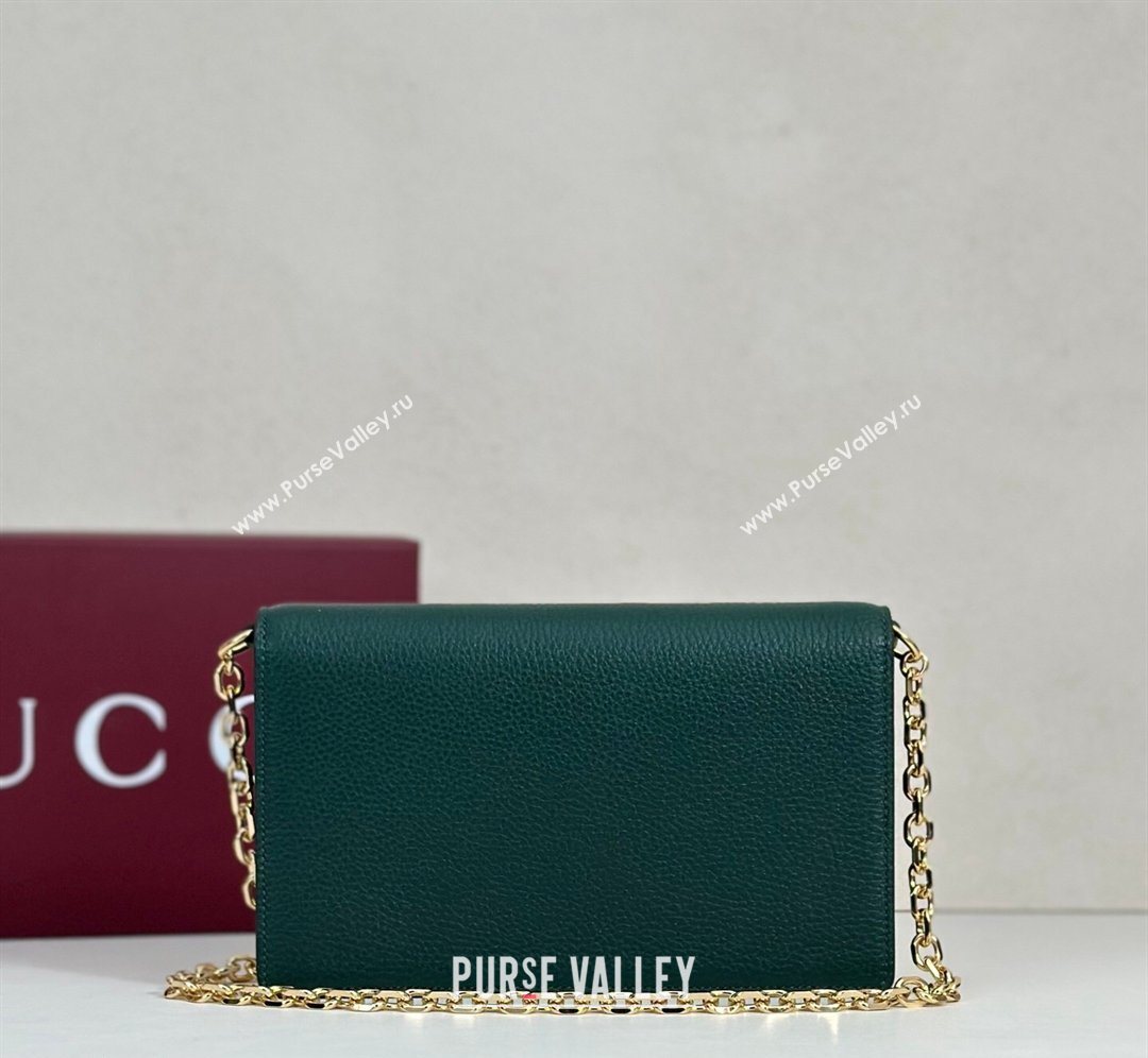 Gucci Half Horsebit wallet on chain in Grainy Leather Green 2026 855654 (DLH-260128156)