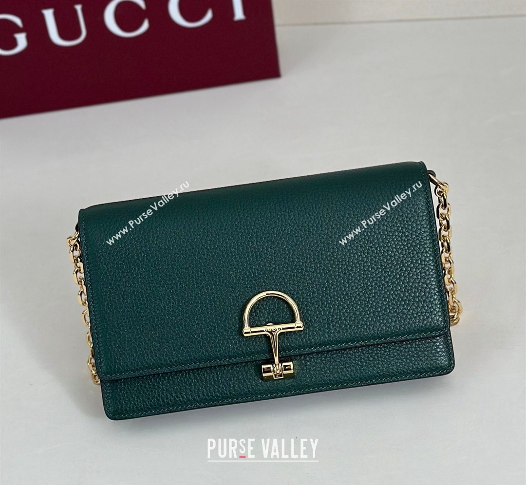 Gucci Half Horsebit wallet on chain in Grainy Leather Green 2026 855654 (DLH-260128156)