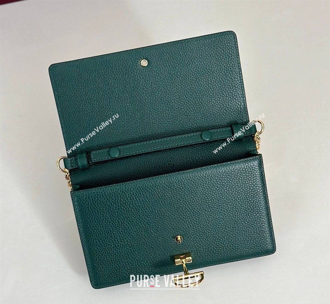 Gucci Half Horsebit wallet on chain in Grainy Leather Green 2026 855654 (DLH-260128156)