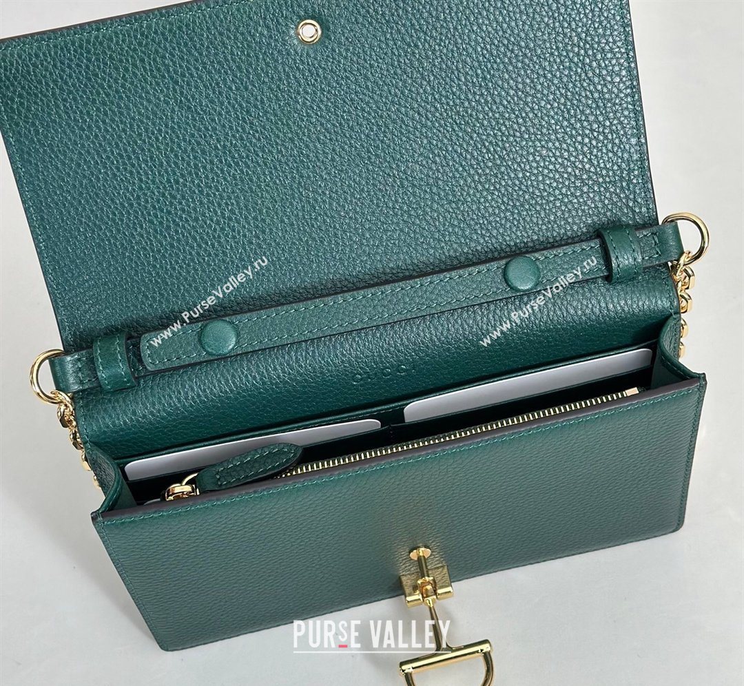 Gucci Half Horsebit wallet on chain in Grainy Leather Green 2026 855654 (DLH-260128156)