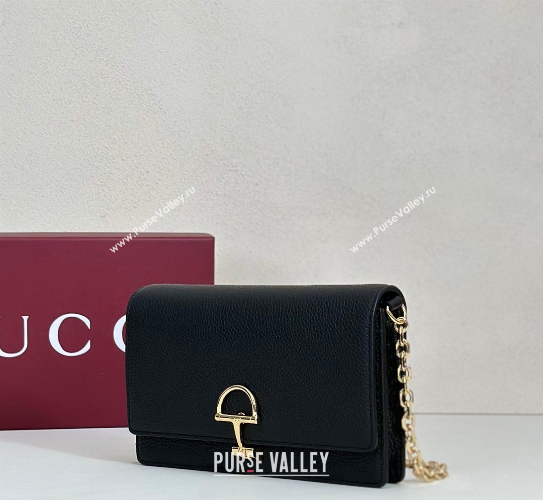 Gucci Half Horsebit wallet on chain in Grainy Leather Black 2026 855654 (DLH-260128157)