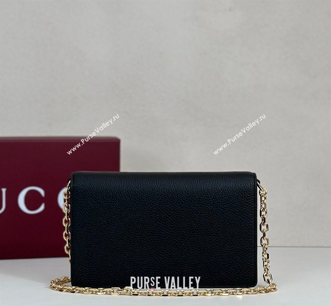 Gucci Half Horsebit wallet on chain in Grainy Leather Black 2026 855654 (DLH-260128157)