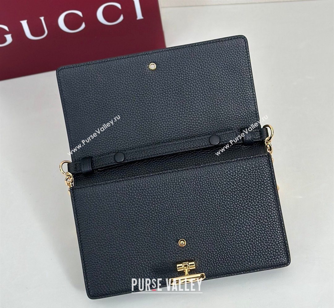 Gucci Half Horsebit wallet on chain in Grainy Leather Black 2026 855654 (DLH-260128157)