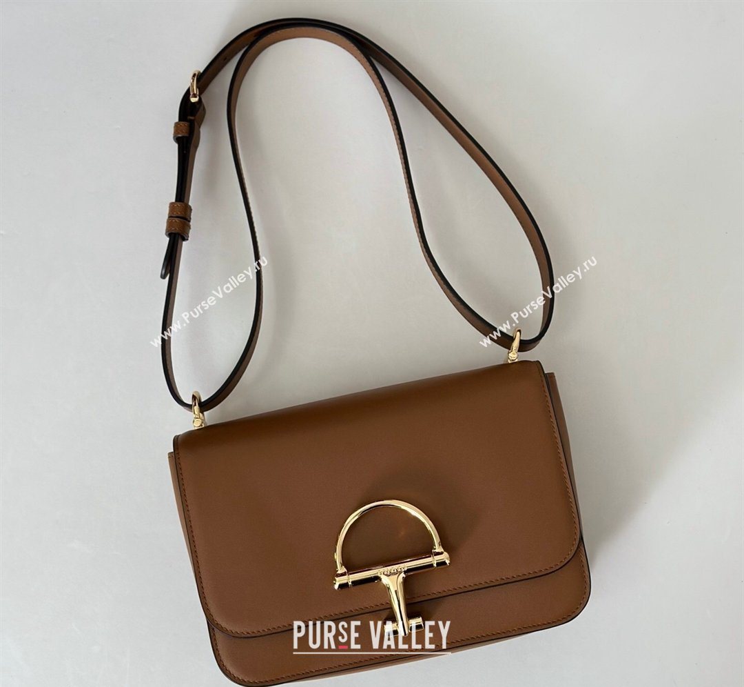 Gucci Siena small shoulder bag in Leather with Oversized Half Horsebit Brown 2025 846705 (DLH-260128158)