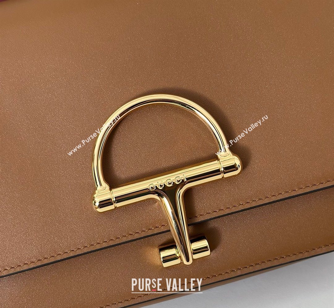 Gucci Siena small shoulder bag in Leather with Oversized Half Horsebit Brown 2025 846705 (DLH-260128158)