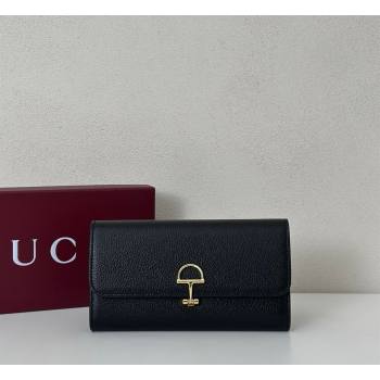 Gucci Softbit Leather Continental Wallet with Half Horsebit Black 2026 828147 (DLH-260128119)