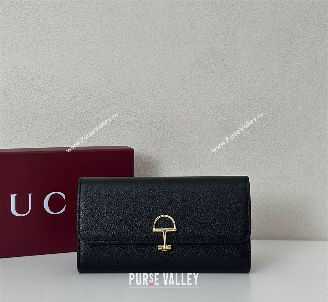 Gucci Softbit Leather Continental Wallet with Half Horsebit Black 2026 828147 (DLH-260128119)