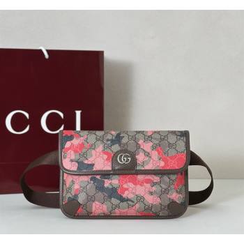 Gucci Mens Small belt bag in camouflage GG Fabric Pink/Red 2026 752597 (DLH-260128161)
