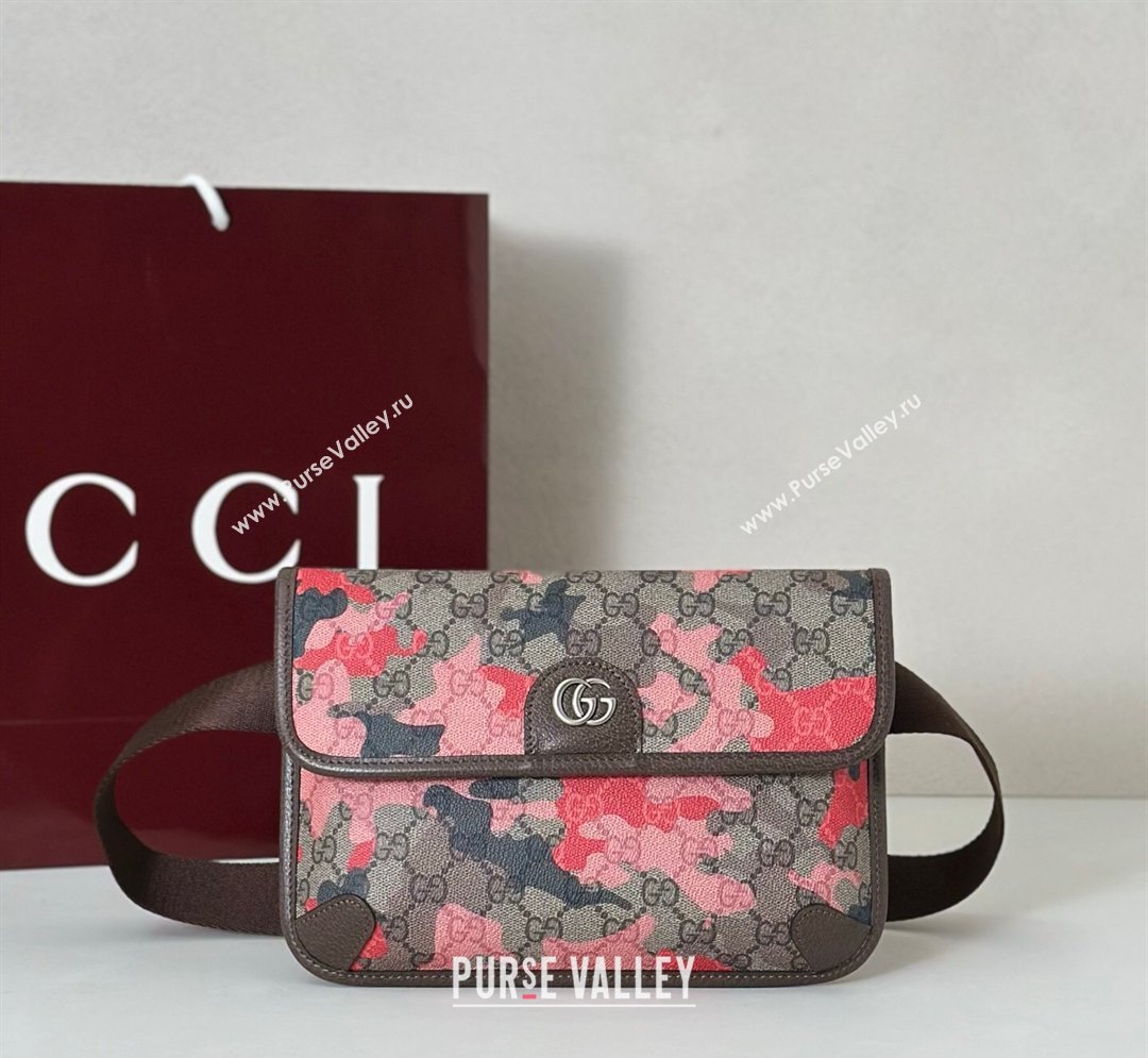 Gucci Mens Small belt bag in camouflage GG Fabric Pink/Red 2026 752597 (DLH-260128161)